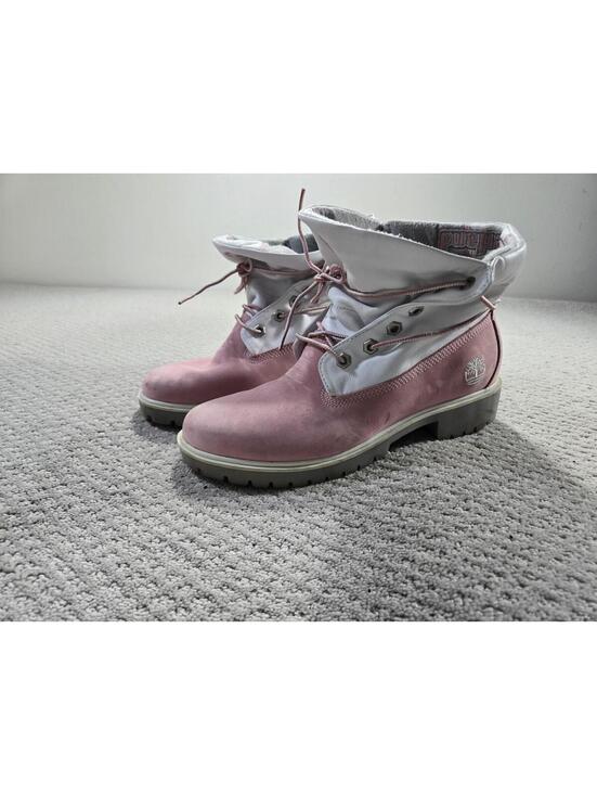 Timberland Shoes - Timberland Boots Womens 8.5M Fold Down White Pink Suede Leather Winter 31395
